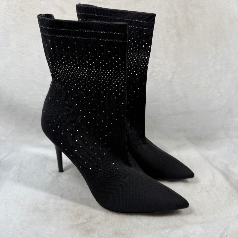 Jessica Simpson Lytona Black Rhinestone Sock Booties Stiletto Pointed Toe 11M